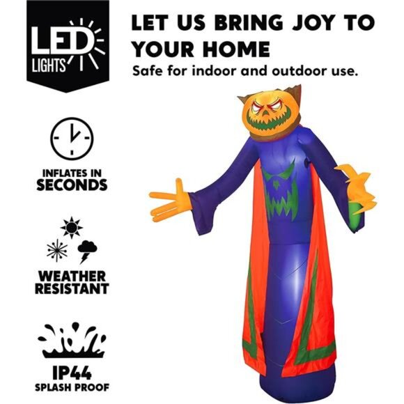 Halloween Inflatable Pumpkin Wizard – Built-in LEDs, Blow-Up Decoration - Picture 5 of 8